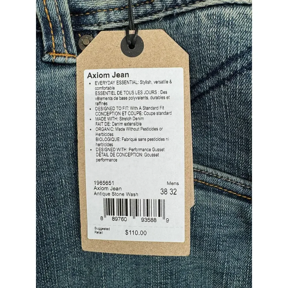 prAna Axiom Straight Leg Jeans‎ Mens 38x32 Blue Medium Wash Denim NEW